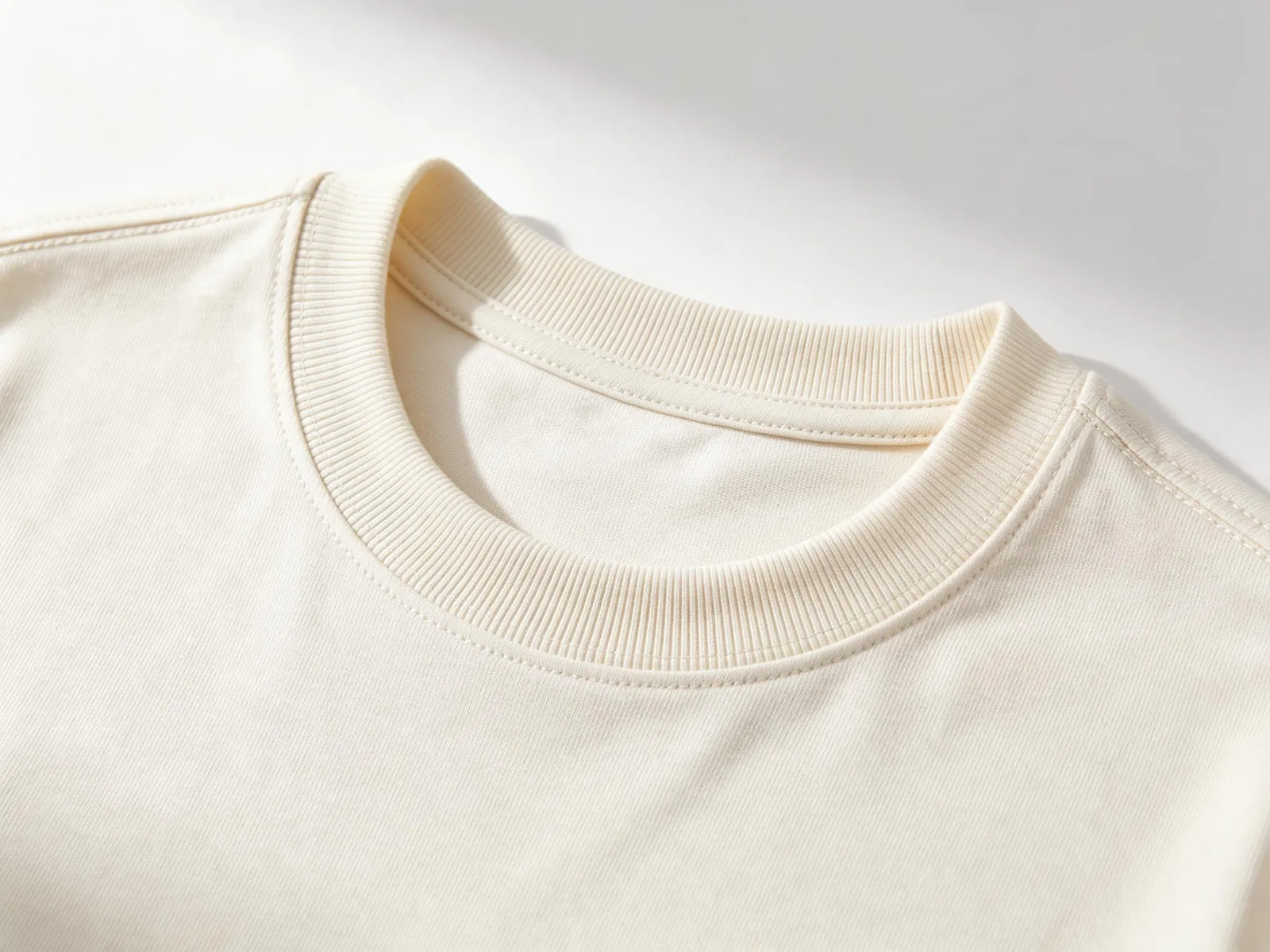 ivory t-shirt collar and neck seam detail